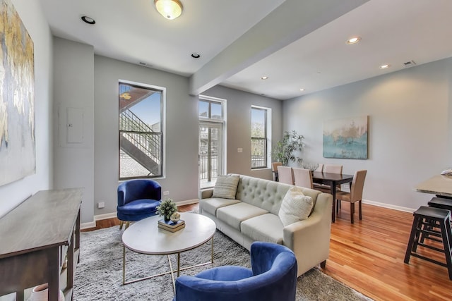 847 N Damen Ave Unit 2R, Chicago, IL 60622 - living area with wood finished floors, recessed lighting, and beamed ceiling
