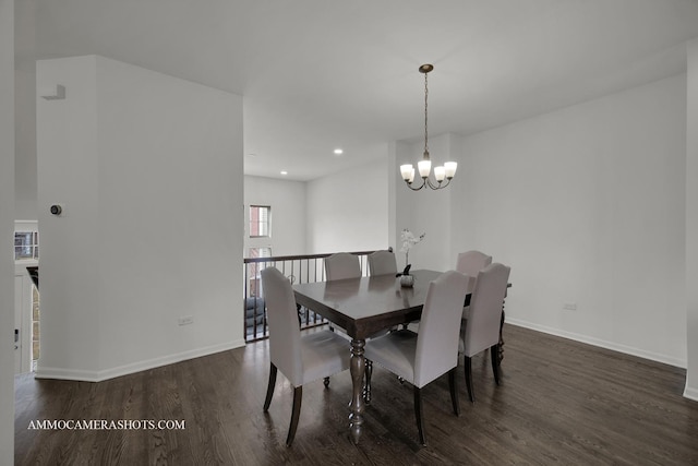 863 Lewisburg Ln, Aurora, IL 60504 - dining area featuring dark wood-style floors, baseboards, a chandelier, and recessed lighting