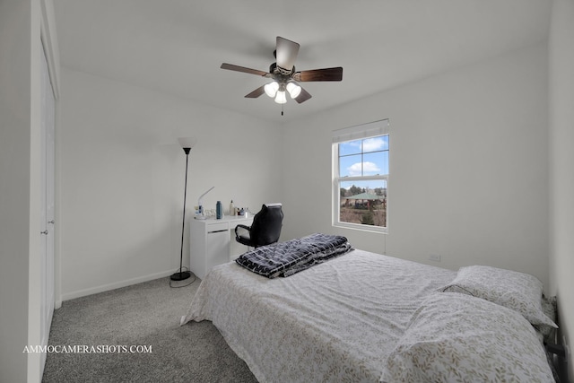 863 Lewisburg Ln, Aurora, IL 60504 - bedroom featuring carpet flooring, baseboards, a ceiling fan, and an office area