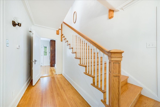 408 W Iowa St, Urbana, IL 61801 - stairway with wood finished floors, crown molding, and baseboards