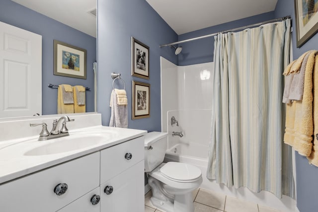 400 Village Cir Unit 207, Willow Springs, IL 60480 - bathroom with toilet, shower / bath combination with curtain, vanity, and tile patterned flooring