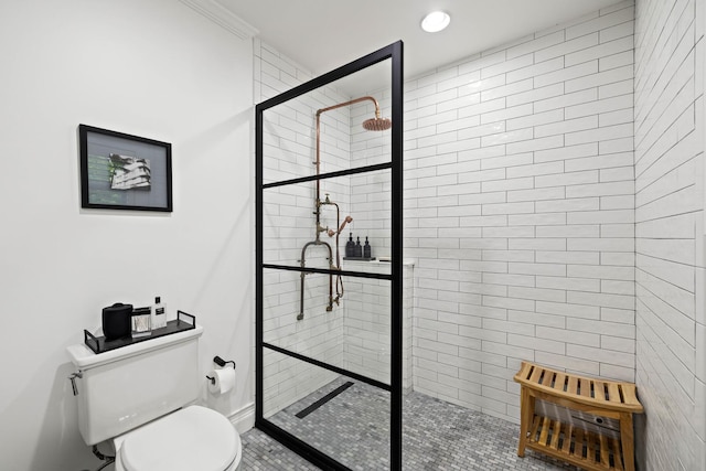 409 Cottage Ave, Glen Ellyn, IL 60137 - full bath with toilet, tiled shower, and recessed lighting