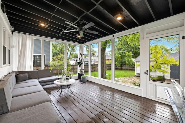 409 Cottage Ave, Glen Ellyn, IL 60137 - sunroom with outdoor lounge area, plenty of natural light, and ceiling fan