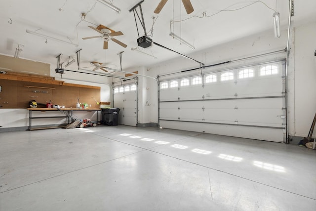49 W Crabapple Ave, Cortland, IL 60112 - garage featuring a garage door opener and a ceiling fan