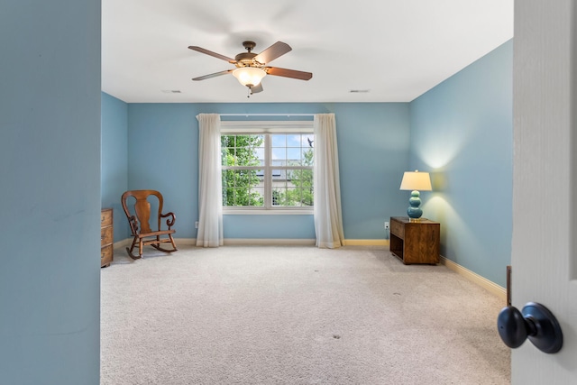 4804 Westborough Dr, Champaign, IL 61822 - sitting room featuring carpet floors, a ceiling fan, and baseboards