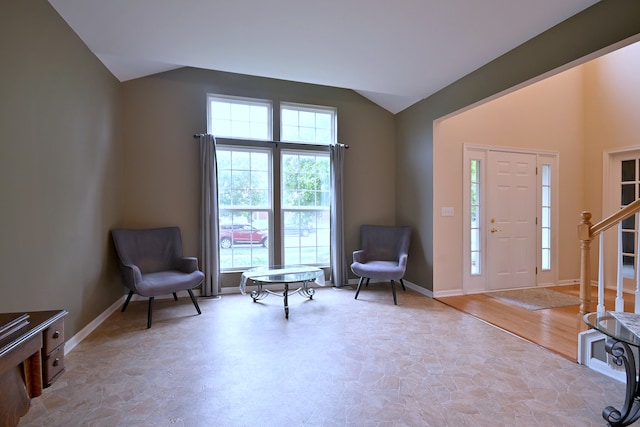 24316 W Bristol Ave, Plainfield, IL 60585 - entrance foyer with vaulted ceiling, stairway, and baseboards