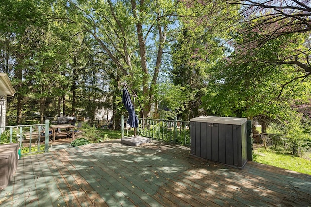 57 Huntcliff Ct, Fox River Grove, IL 60021 - deck featuring a fenced backyard and view of scattered trees