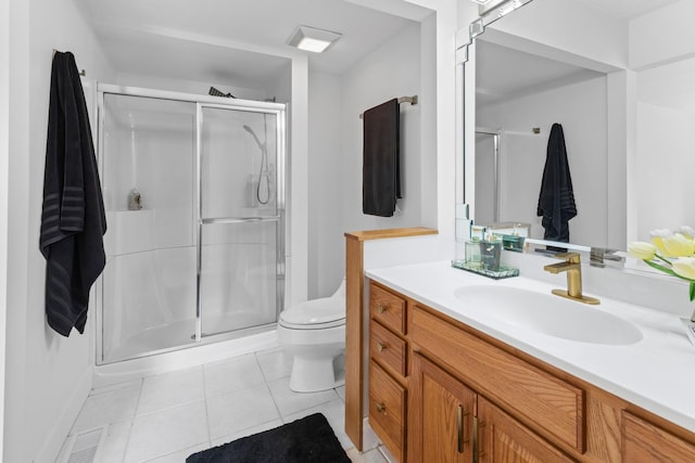 13206 N Country Club Ct Unit 1A, Palos Heights, IL 60463 - bathroom featuring a shower stall, tile patterned flooring, toilet, and vanity
