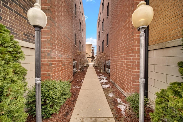 view of home's exterior featuring brick siding
