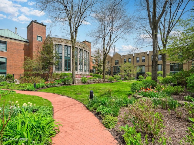 view of community featuring a lawn