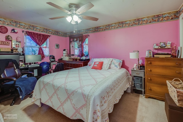 3931 W 104th St Unit 3A, Chicago, IL 60655 - bedroom featuring light colored carpet, a desk, and a ceiling fan