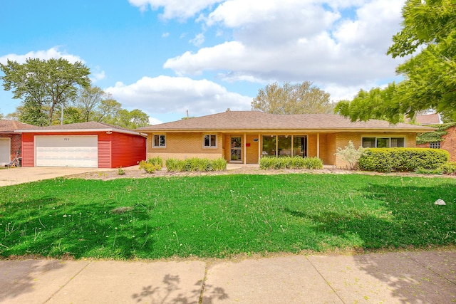 805 Grand Blvd, Joliet, IL 60436 - ranch-style home featuring a front lawn, an attached garage, brick siding, and concrete driveway