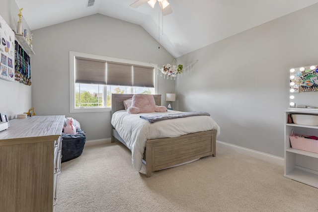 22709 Stanford Dr, Frankfort, IL 60423 - bedroom with light colored carpet, vaulted ceiling, a ceiling fan, and baseboards