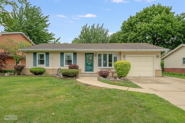 566 Ridge Ave, Elk Grove Village, IL 60007 - single story home with driveway, a garage, brick siding, and a front lawn