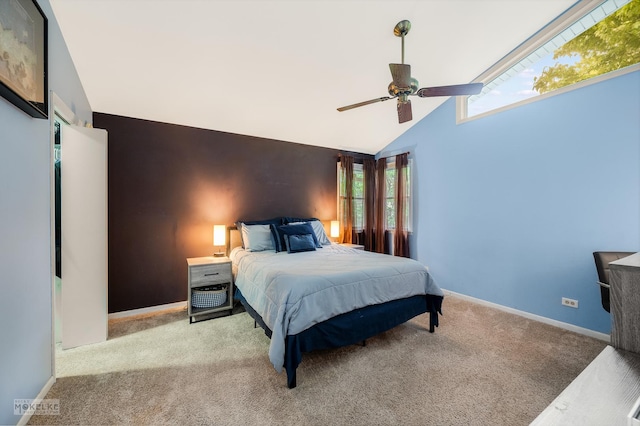 566 Ridge Ave, Elk Grove Village, IL 60007 - bedroom with carpet flooring, vaulted ceiling, baseboards, and a ceiling fan