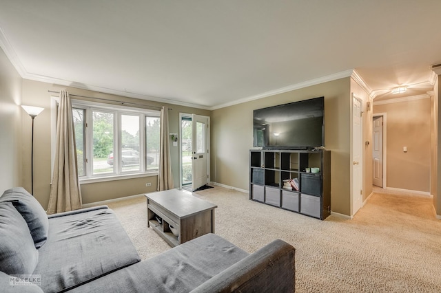 566 Ridge Ave, Elk Grove Village, IL 60007 - carpeted living room with crown molding and baseboards