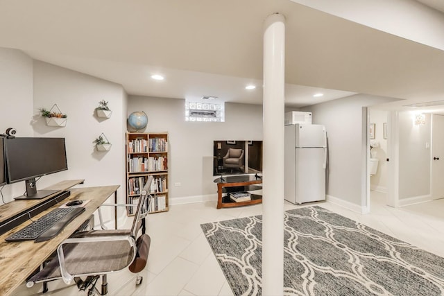 1524 Cleveland St, Evanston, IL 60202 - office area with recessed lighting, light tile patterned floors, and baseboards