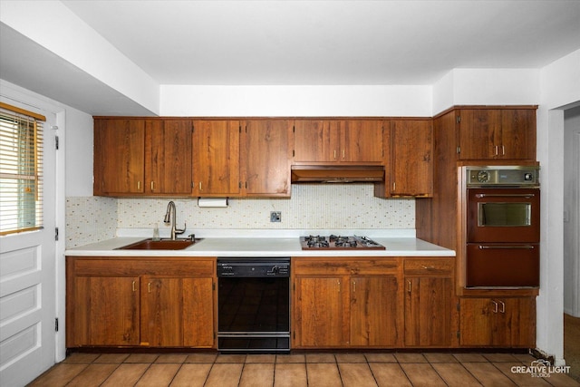 6406 Marshall Dr, Woodridge, IL 60517 - kitchen with black dishwasher, a sink, gas stovetop, light countertops, and under cabinet range hood