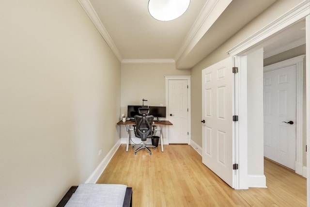 2336 W Roscoe St Unit 3R, Chicago, IL 60618 - home office with ornamental molding, light wood-type flooring, and baseboards