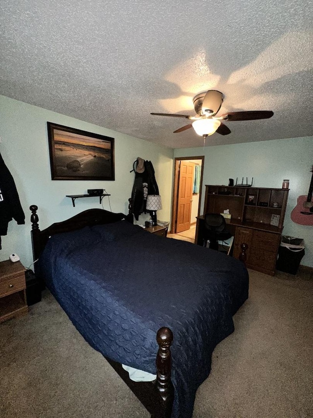 818 Edwin Dr, Bourbonnais, IL 60914 - carpeted bedroom with a textured ceiling and a ceiling fan