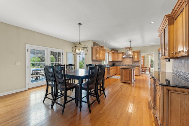 13187 Briar Patch Ln, Lemont, IL 60439 - dining room featuring light wood-style floors, a chandelier, recessed lighting, baseboards, and french doors