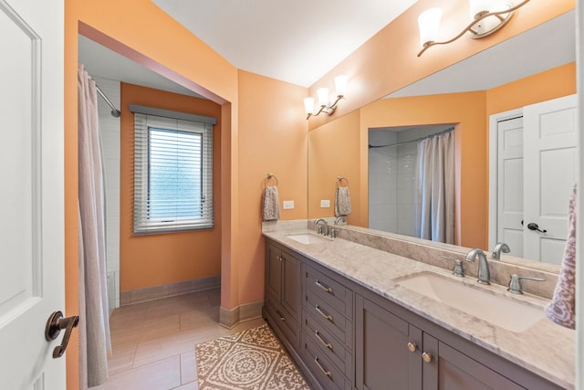 13187 Briar Patch Ln, Lemont, IL 60439 - full bathroom with baseboards, double vanity, and tile patterned floors