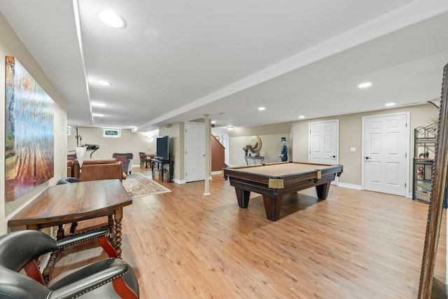 13187 Briar Patch Ln, Lemont, IL 60439 - playroom with pool table, light wood-style flooring, recessed lighting, and baseboards