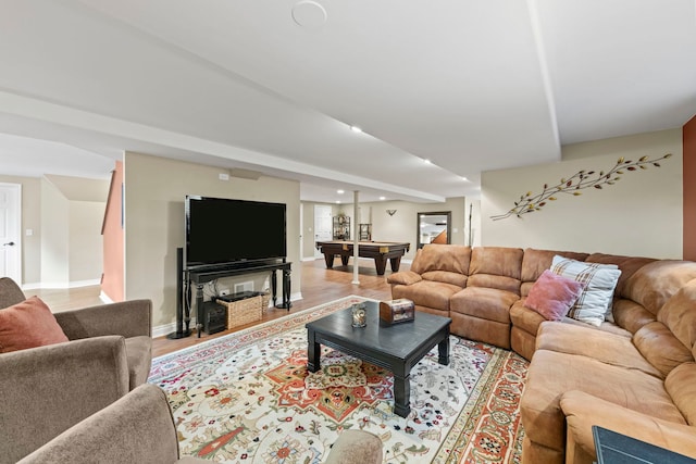 13187 Briar Patch Ln, Lemont, IL 60439 - living room featuring pool table, light wood-style floors, baseboards, and recessed lighting