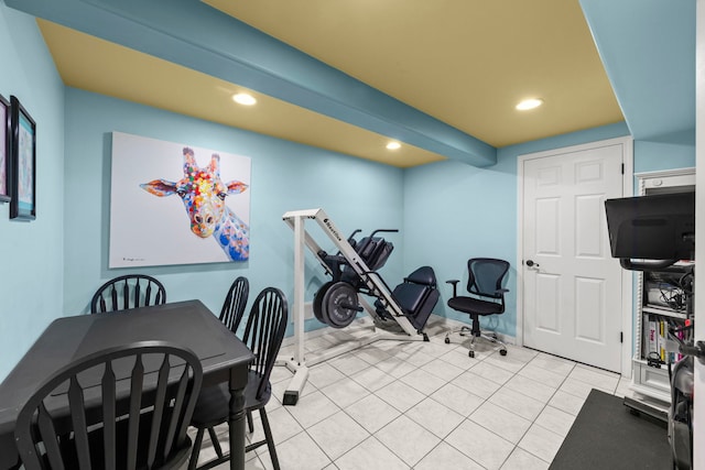 13187 Briar Patch Ln, Lemont, IL 60439 - workout area with recessed lighting, baseboards, and light tile patterned floors