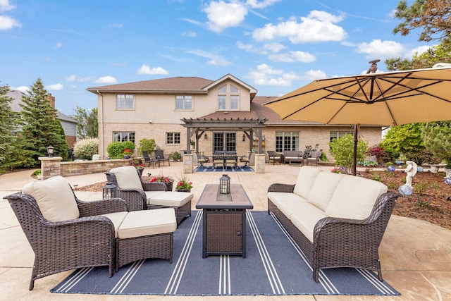 13187 Briar Patch Ln, Lemont, IL 60439 - view of patio / terrace featuring an outdoor living space with a fire pit and a pergola
