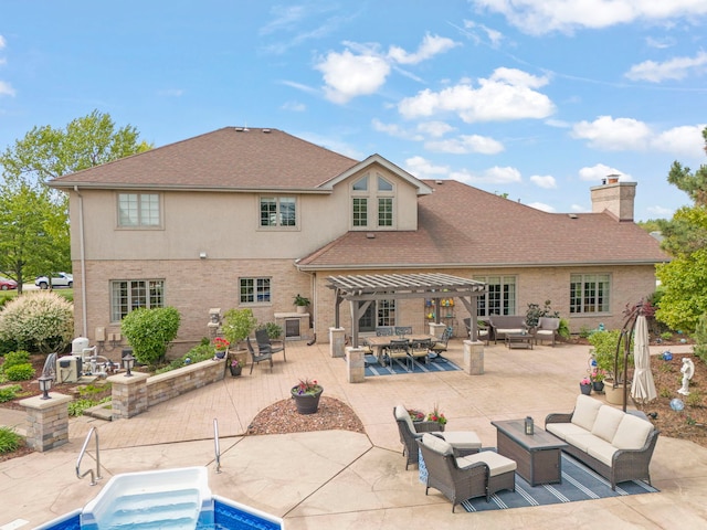 13187 Briar Patch Ln, Lemont, IL 60439 - back of house featuring an outdoor hangout area, a pergola, brick siding, and a chimney