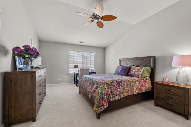 210 Station Park Cir, Grayslake, IL 60030 - bedroom with light colored carpet, lofted ceiling, baseboards, and a ceiling fan