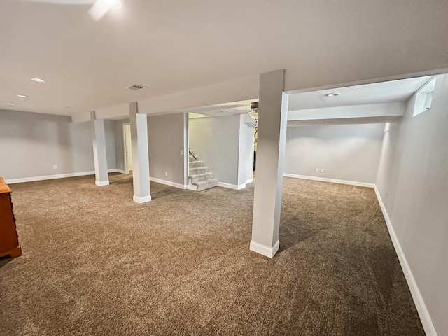 5411 S Brookstone Dr, Rochelle, IL 61068 - finished basement featuring carpet flooring, stairway, and baseboards
