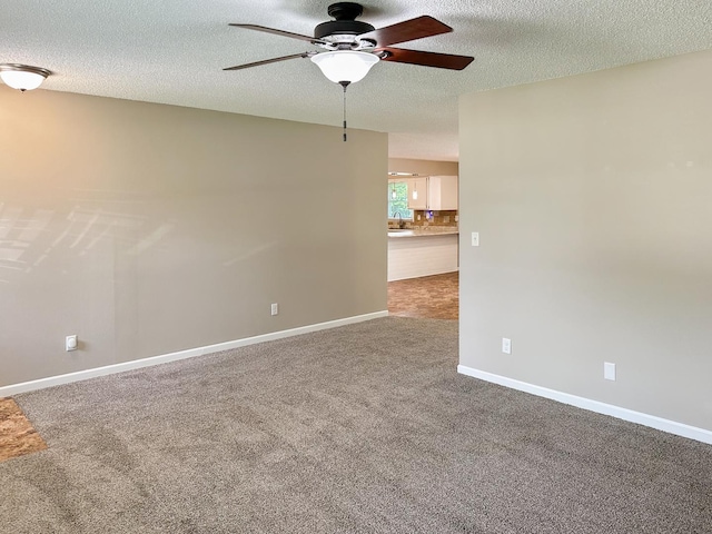 5411 S Brookstone Dr, Rochelle, IL 61068 - unfurnished room with a ceiling fan, carpet floors, a textured ceiling, a sink, and baseboards