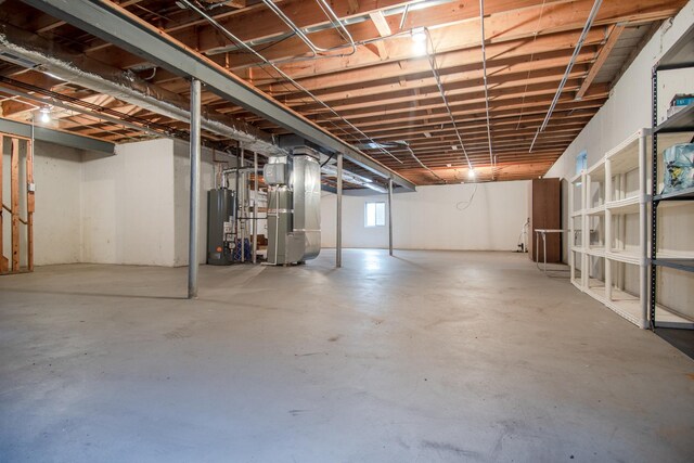 below grade area with water heater and heating unit