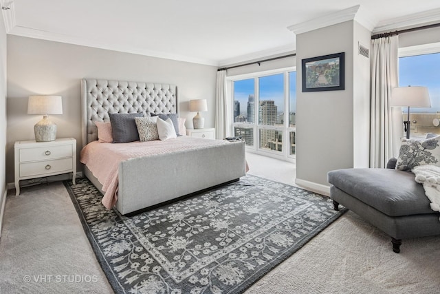 100 E Huron St Unit 4801, Chicago, IL 60611 - bedroom featuring ornamental molding, carpet flooring, multiple windows, access to exterior, and baseboards