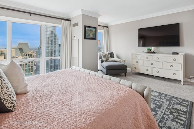 100 E Huron St Unit 4801, Chicago, IL 60611 - bedroom with ornamental molding, multiple windows, carpet, and baseboards