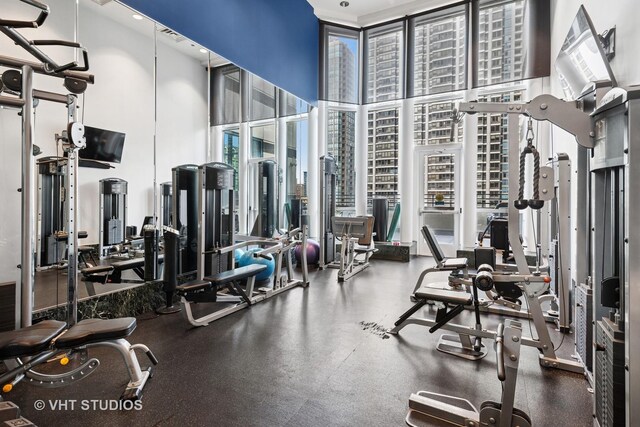 100 E Huron St Unit 4801, Chicago, IL 60611 - exercise room with plenty of natural light and a towering ceiling