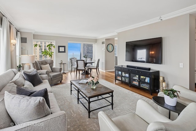 100 E Huron St Unit 4801, Chicago, IL 60611 - living area featuring wood finished floors, crown molding, and baseboards