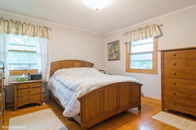 91 Fletcher Dr, Des Plaines, IL 60016 - bedroom featuring light wood-style floors, multiple windows, and ornamental molding