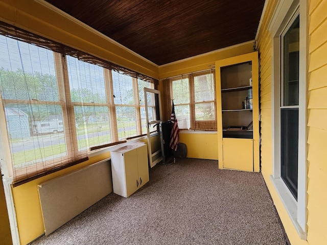 204 N Center St, Colfax, IL 61728 - unfurnished sunroom with wooden ceiling and carpet