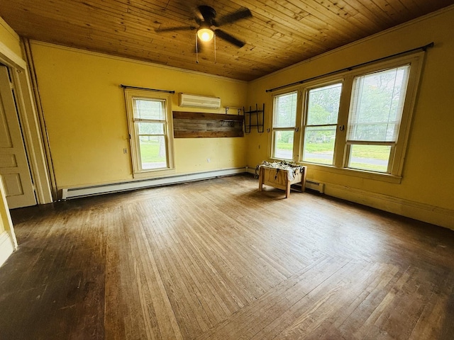 204 N Center St, Colfax, IL 61728 - unfurnished room with baseboard heating, a wall unit AC, ceiling fan, hardwood / wood-style flooring, and healthy amount of natural light