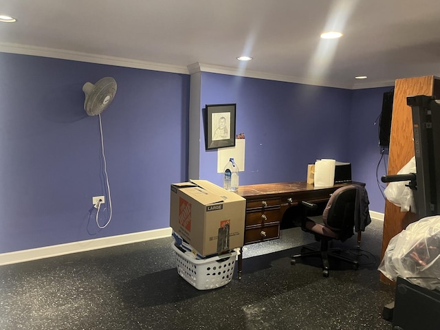 2256 S 15th Ave, North Riverside, IL 60546 - office featuring baseboards, crown molding, and recessed lighting