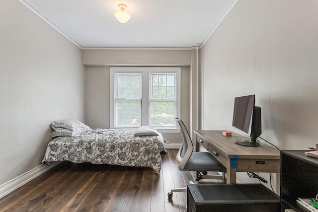 408 N Prairie St Unit 3, Champaign, IL 61820 - bedroom with ornamental molding, dark wood-type flooring, baseboards, and an office area
