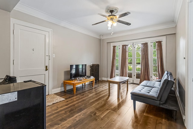 408 N Prairie St Unit 3, Champaign, IL 61820 - sitting room with a ceiling fan, dark wood-type flooring, baseboards, and ornamental molding