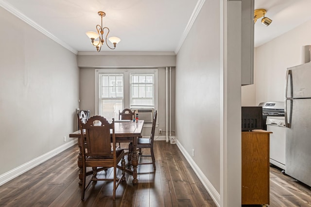 408 N Prairie St Unit 3, Champaign, IL 61820 - dining space with dark wood-type flooring, a chandelier, crown molding, baseboards, and cooling unit