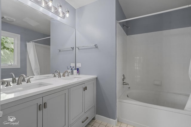 337 Aristocrat Dr, Bolingbrook, IL 60490 - full bath featuring shower / bath combo, baseboards, tile patterned flooring, and double vanity