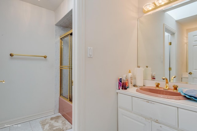 20825 Brookside Blvd, Olympia Fields, IL 60461 - bathroom with tile patterned floors, vanity, enclosed tub / shower combo, and a skylight