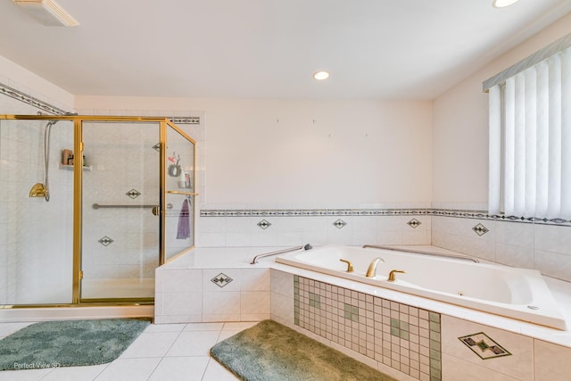 20825 Brookside Blvd, Olympia Fields, IL 60461 - full bathroom featuring a whirlpool tub, a stall shower, tile patterned flooring, and recessed lighting