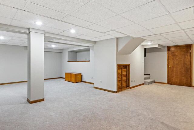 1224 Barclay Cir, Inverness, IL 60010 - finished below grade area featuring carpet floors, stairs, baseboards, a drop ceiling, and recessed lighting